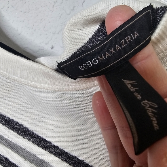BCBG‎ MaxAzria Womens Mini Sweatshirt Dress XS Draped Back Short Sleeve Striped - Picture 9 of 9